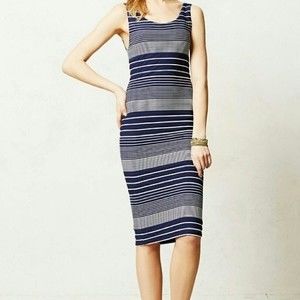 Anthropologie Maeve Edisto Column Sleeveless Navy Striped Bodycon Dress